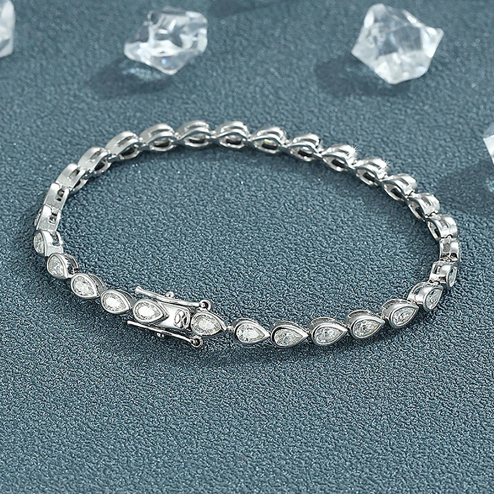 Certified 0.2carat Waterdrop Moissanite Tennis Bracelets Bezel Set 925 Sterling Silver Pear Cut Diamond Bracelet for Women