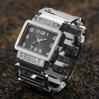 Rectangle Ladies Wristwatch Gold Silver Bangle Watches for Women Rhinestone Hollow Steel Quartz Female FashionClock