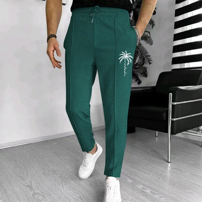 Mens Stylish Waffle Pants - Casual Sports Slim Fit with Adjustable Drawstring Secure Pockets for All Seasons - Perfect Outdoor