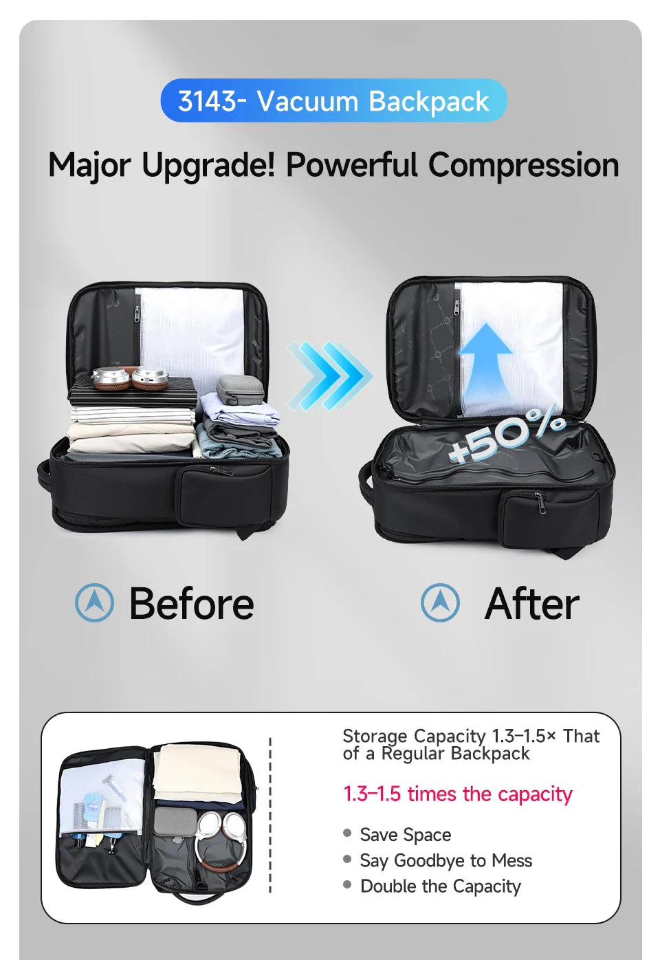 Travel Backpacks Vacuum Backpack 14 15.6 17.3inch Laptop Backpack For School Backpack Men Schoolbag Compression Backpack
