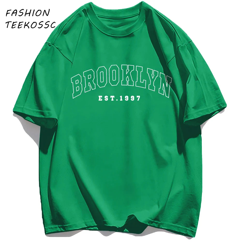 Brooklyn Est 1997 City Usa Printing Men T-Shirt Summer Casual T Shirts All-Match Crewneck Tops Oversized Soft Streetwear