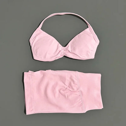 2PCS HISTELLO Sports Seamless Yoga Set Push Up Women Bra Scrunch Butt Lift Leggings Ultra Soft Comfort Yoga Workout Wear