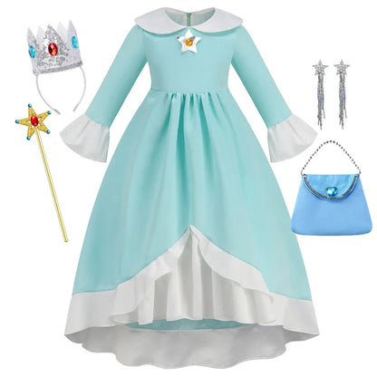 Rosalina Galaxy Princess Dress with Glowing Light Girls Game Role Play Princess Costume Halloween Rosalina Kids LED Light 10T