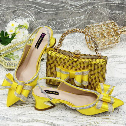 Wonem Shoes And Bags for Party Rhinestone Bow Pointed-Toe Women's High Heels Wedding Shoes