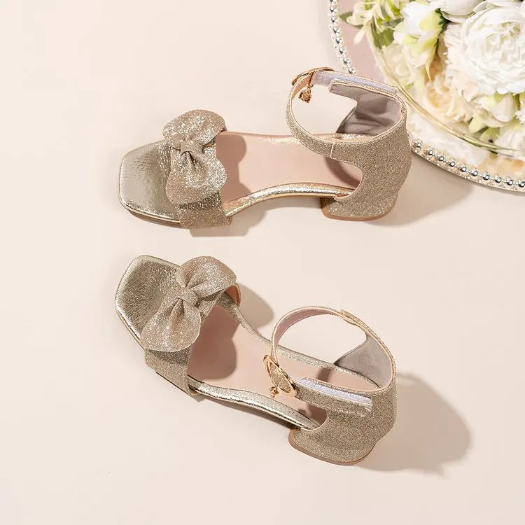 Girls Low Heel Sandals Girls Glitter Low Heel Sandals Sparkly Bow Dress Shoes 8th Grade Dance Birthday Party Princess Wedding