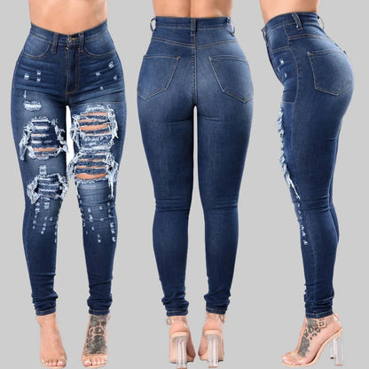 High Waist Ripped Jeans for Women Skinny Black Pockets Jeans