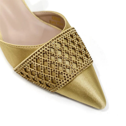 Latest Women Italian Shoes and Matching Bags Decorated with Rhinestone Elegant Pointed Toe Wedding Shoes Bride