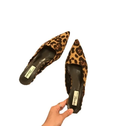 New Pointed Toe Mules Fashion Leopard Print Women Slippers Casual Women's Shoes Women Low Heels Elegant Ladies Outdoor Slide