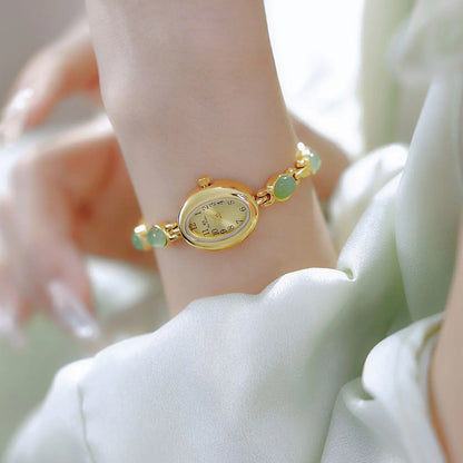 2026 Women quartz Watch Luxury Brand Retro Natural Dongling Stone Hotan Jade Waterproof Ladies Advanced Chain Wristwatches gift