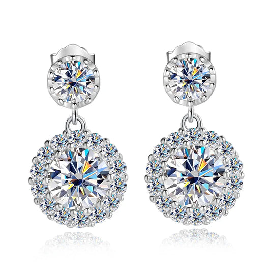 6.5mm Moissanite Earring 925 Sterling Silver GRA Certified Round Cut Moissanite Drop Earrings for Women Wedding Jewelry