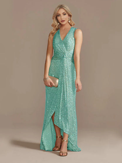 Luxury Floor Length V-Neck Evening Dresses Elegant Slit Party Women 2025 Wedding Sequins Formal Cocktail Prom Gowns