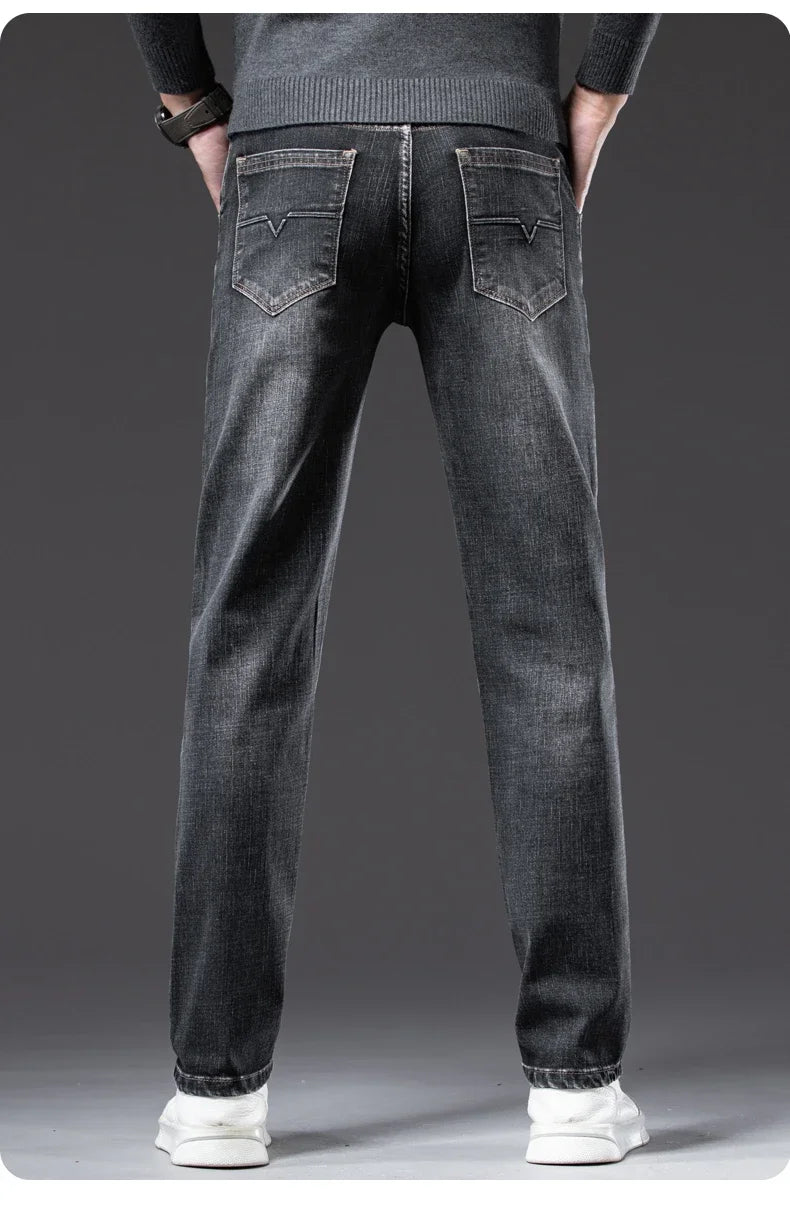 Autumn Winter New Business Men's Jeans Classic Fashion Stretch Washed Casual Denim Trousers Comfortable Straight Male pants