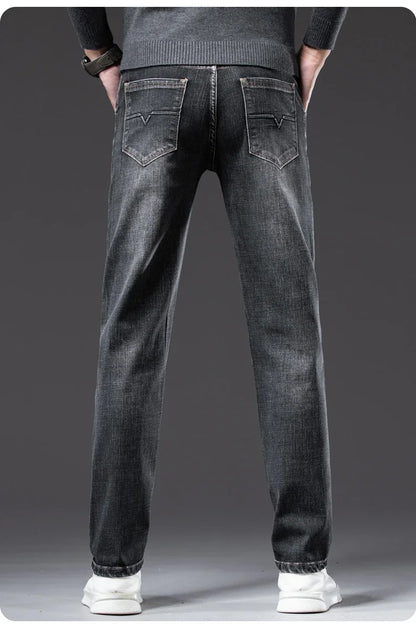 Autumn Winter New Business Men's Jeans Classic Fashion Stretch Washed Casual Denim Trousers Comfortable Straight Male pants