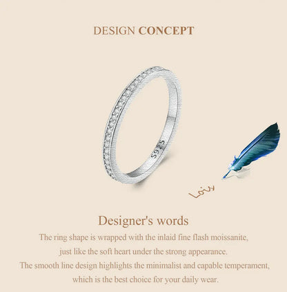 Moissanite Wedding Band 925 Sterling Silver Eternity Rings Platinum Plated Lab Created Diamond Stackable Ring for Women