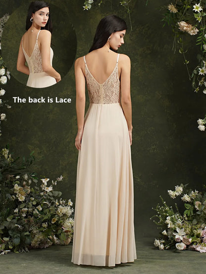 Elegant Sleeveless Lace Back 2024 New Long Formal Evening Dresses With V Neck Party Prom Gowns Robe De Soiree Longue