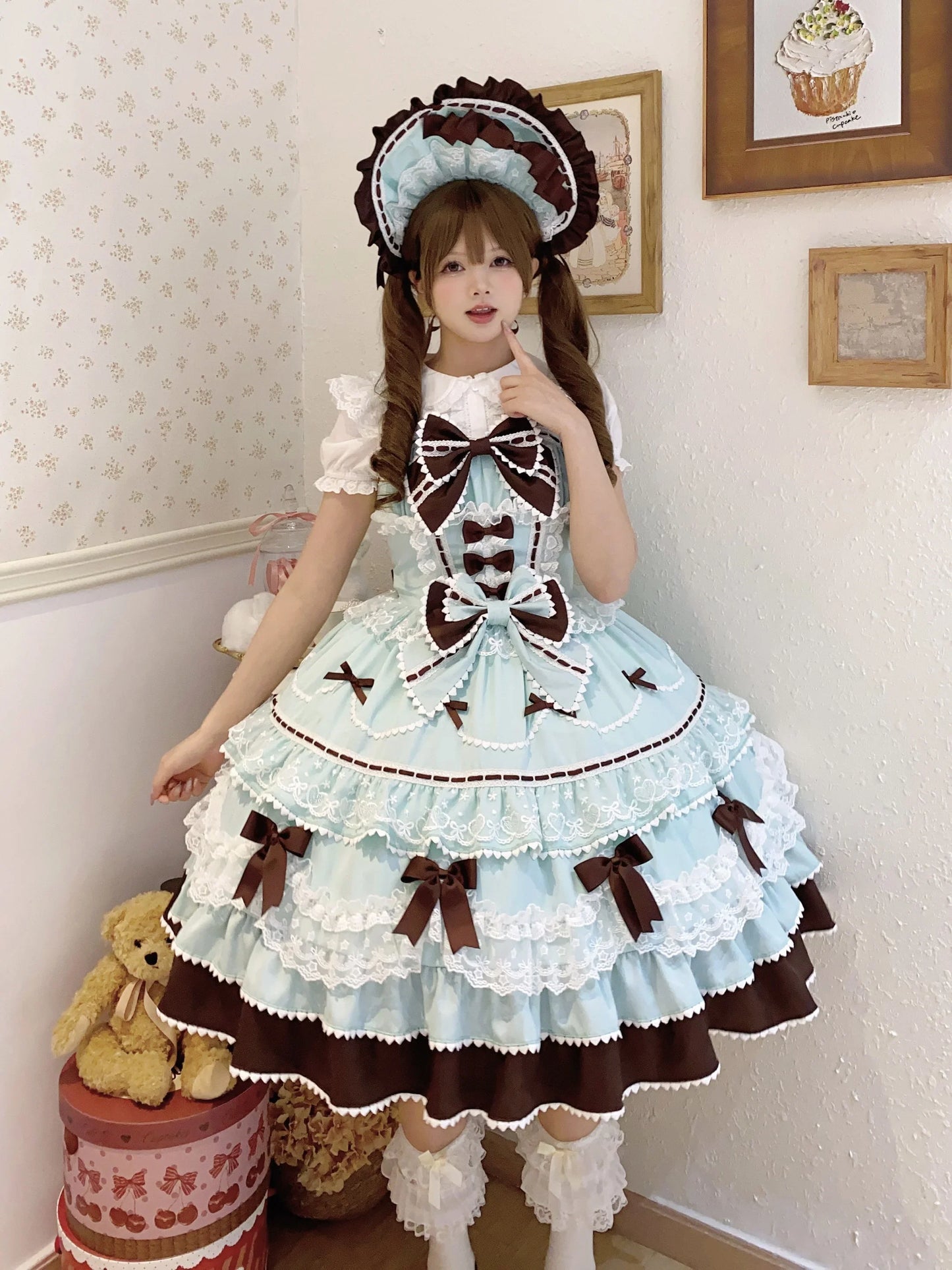 New 2025 Summer Original Sweet Lolita Jsk Dress Cute Bow Lace Stitching Kawaii Girls Women Elegant Slim Suspender Dresses