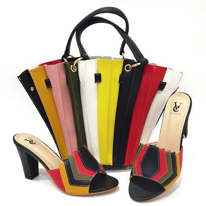 Black Color Comfortable Heels Italian Lady Shoes with Matching Bag for African Women Shoes and Bag Set