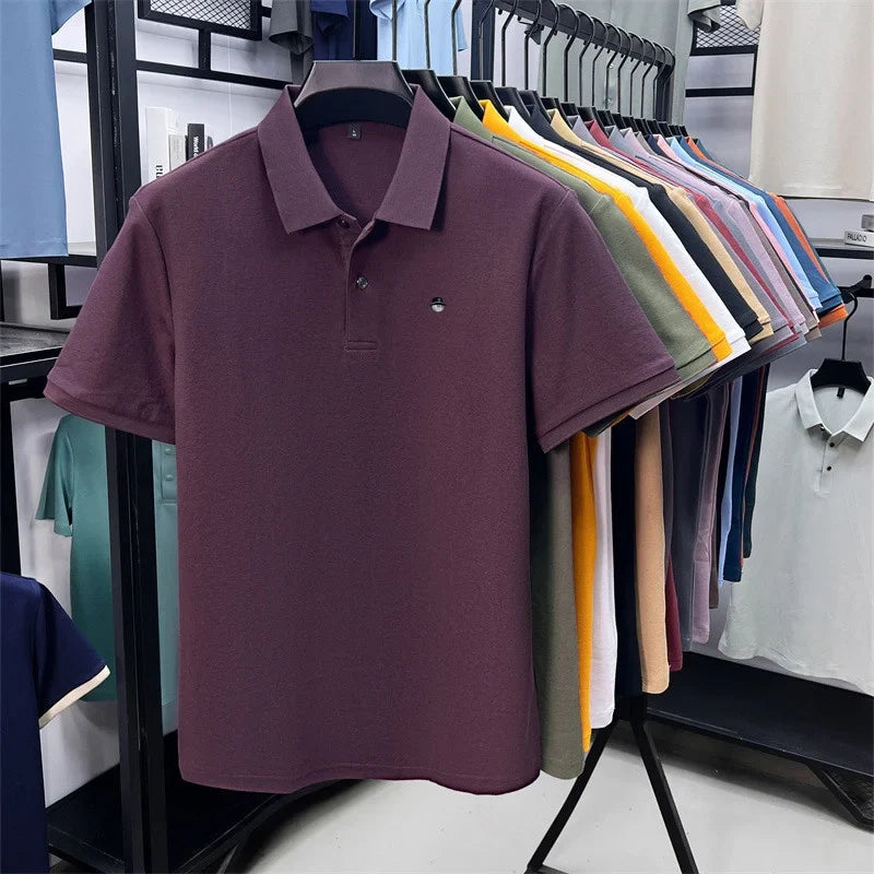Men's Cotton100% High End Brand Lapel Polo Shirt Summer New Solid Color Print Short Sleeve T-Shirt Casual Breathe Men's Clothing