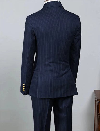Men's 2 Piece Striped Suit Set Golden Double Breasted Lapel Jacket Elastic Pants Wedding Party Prom Dinner Travel 2026 New
