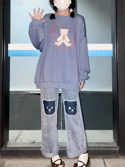 Cute Hip Hop Bear Jeans Girls Cool Pants