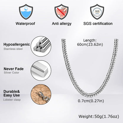 3/5/7/9mm Thick Cuban Chain Necklaces for Men Women,Simple Miami Curb Links Collar,Waterproof Stainless Steel Unisex Chain