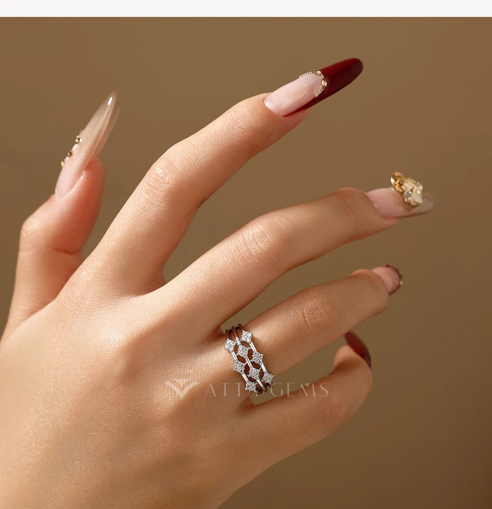 Luxury Three-layer 925 Sterling Silver Ring D VVS1 Stackable Moissanite Rings for Women Engagement Promise Jewelry Gift