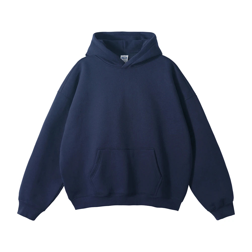 Thick 350gsm Fleece Hooded Hoodies For Men Unisex Winter Oversized Loose Basic Solid Sweatshirts Pullovers Coats HY0631