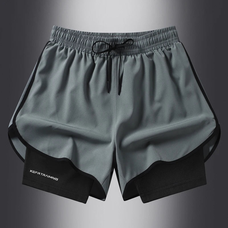 Fake two pieces of summer sports shorts, men's and women's quick drying three point running training itness lining American b