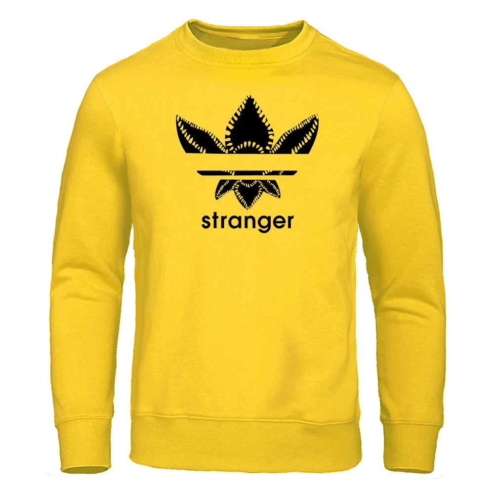 Funny Stranger Floral Pattern Printed Hoodies Mens Letter Style Streetwear Fashion Loose Street Hoody Fleece Pullover Men Hoodie