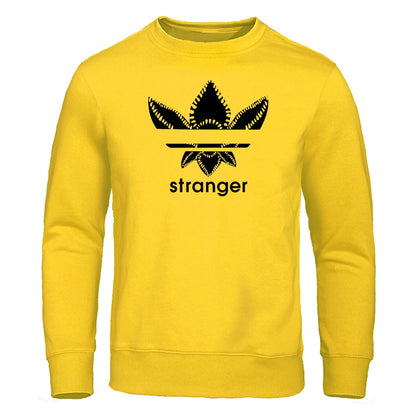 Funny Stranger Floral Pattern Printed Hoodies Mens Letter Style Streetwear Fashion Loose Street Hoody Fleece Pullover Men Hoodie