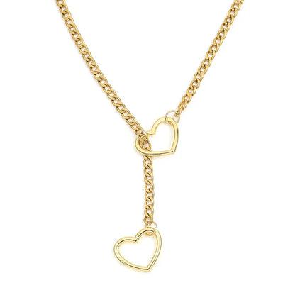 Adjustable Stainless Steel Cuban Link Necklace Hollow Heart Y-Shaped Necklace Punk Rock Style Party Accessories