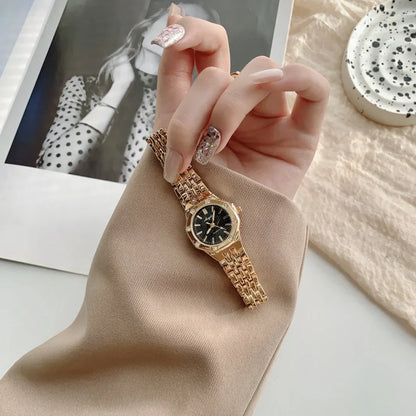 Women's Fashion Round Room Gold Steel Band Quartz Wristwatch Luxury Ladies Golden Watch for Women Clock Female Reloj