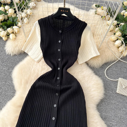 Fashion Vintage Turn-down Collar Knit Maxi Dress Elegant Single-breasted A-line Long Shirt Dress Lady Vestidos