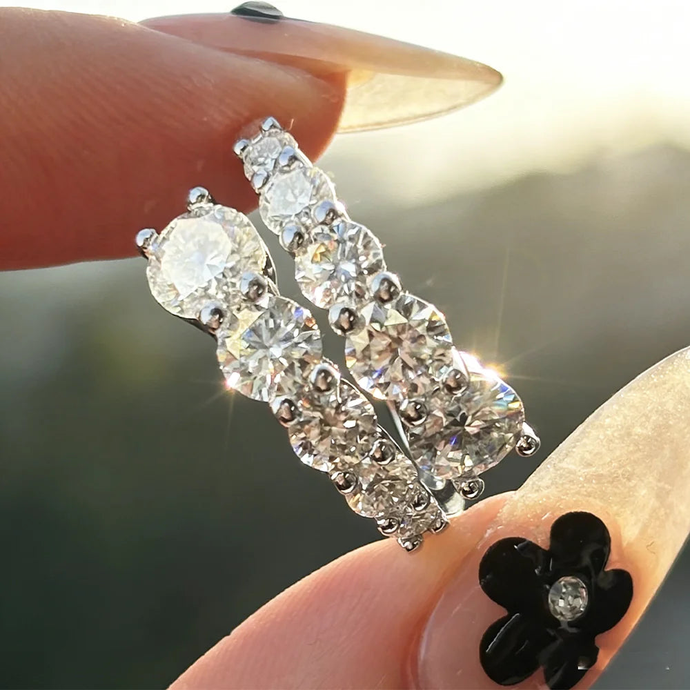 Full Moissanite Ring For Women S925 Silver D VVS 10 Gems Lab Diamond Adjustable Open Wedding Ring Band Fine Jewelry Gifts