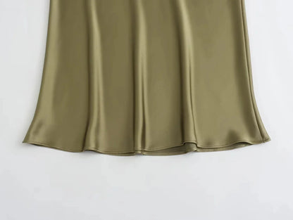 2024 Y2K Casual Women Long Skirt Spring Elastic High Waisted A-Line Casual Female Satin Skirts High Street Lady Skirts