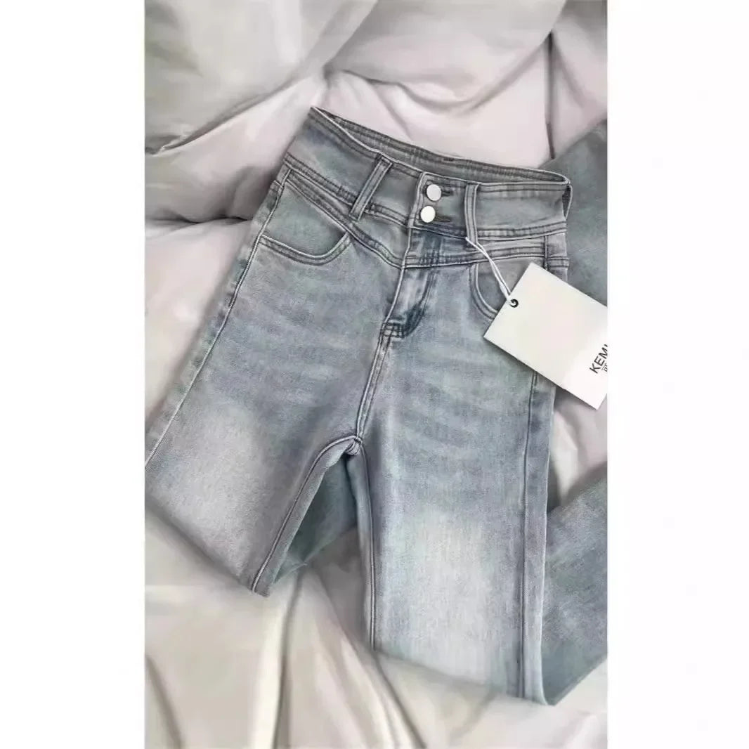 Retro High Waist Slim Fit Bootcut Denim Jeans for Women