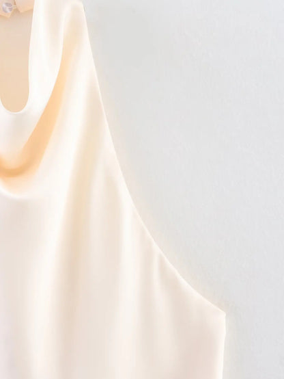 Elegant Women's Satin Backless Halter Vest Summer Solid Sleeveless Sexy High Street Waistcoat Female Slim Camisole Tops