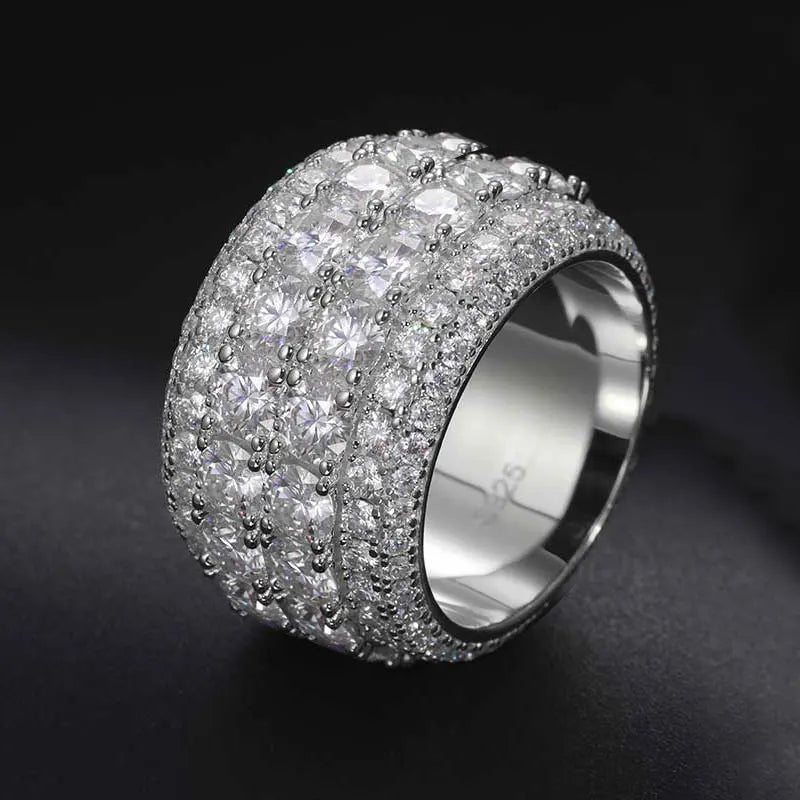 2 Row Moissanite Ring 925 Sterling Silver Iced Out Hip Hop Ring for Men Women Unisex Luxury Gift