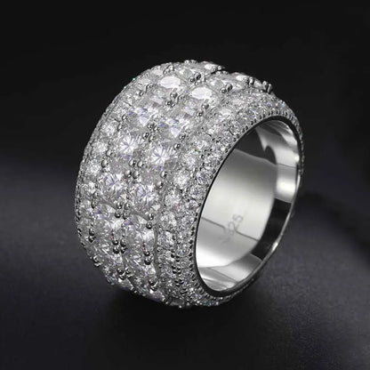 2 Row Moissanite Ring 925 Sterling Silver Iced Out Hip Hop Ring for Men Women Unisex Luxury Gift