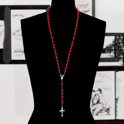 Jewelry Crucifix Charm Vintage Cross Necklace Jesus Rosary Beads Chain Virgin Mary Pendant
