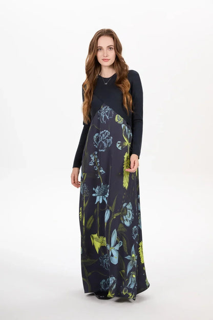 elegance slip satin dress + knitting cross top +mockneck woman clothing set adjustable maxi floor length