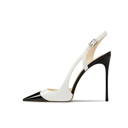 White patent leather design with a high-end and non tiring foot feel. 2025 new pointed and slim heeled high heels for women