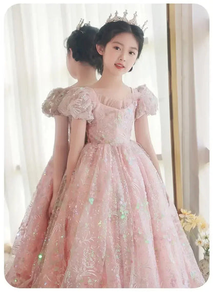Vestidos de noite infantis bordados de renda, longos vestidos de princesa, vestidos formais elegantes para meninas, vestidos de formatura 3-15 anos, roupas para festa de aniversário
