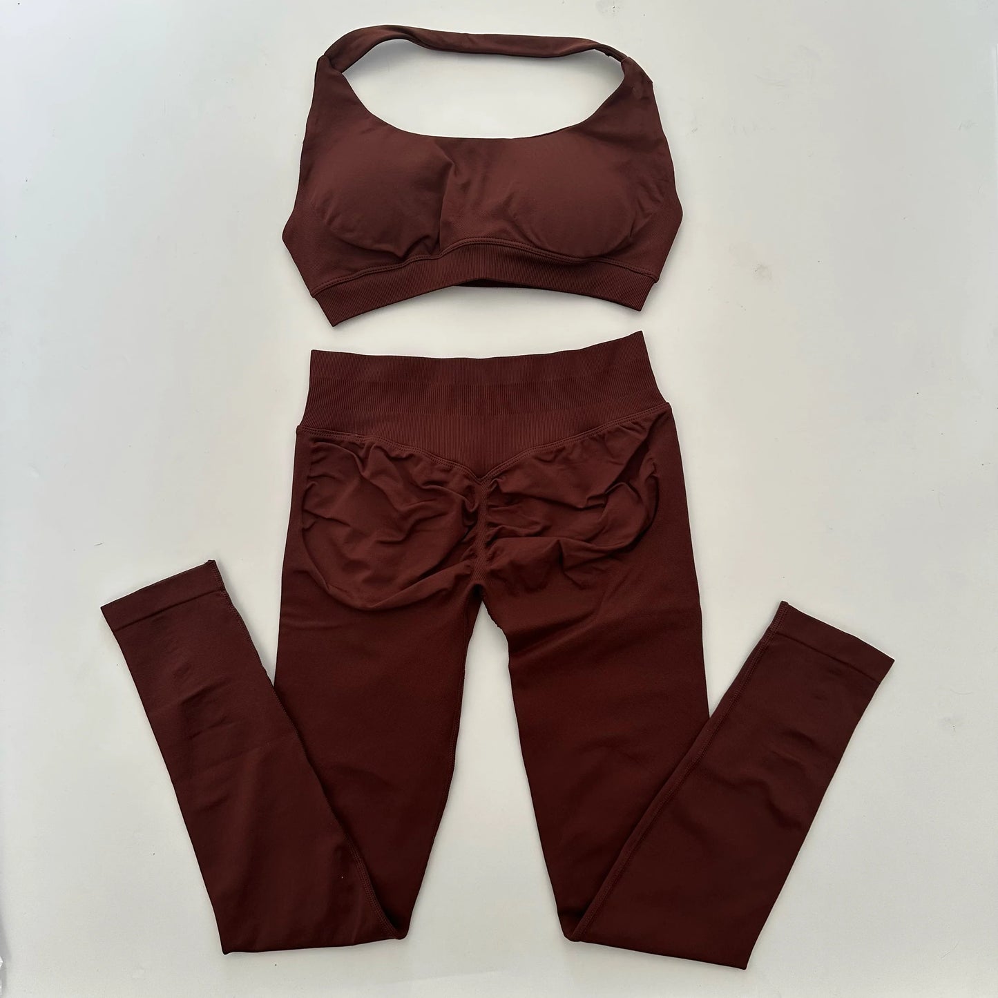 Yoga Legging Sets for Women Seamless Yoga Set Scrunch Butt Legging Set Workout Gym Suit with Halter Crop Top