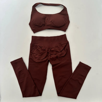 Yoga Legging Sets for Women Seamless Yoga Set Scrunch Butt Legging Set Workout Gym Suit with Halter Crop Top