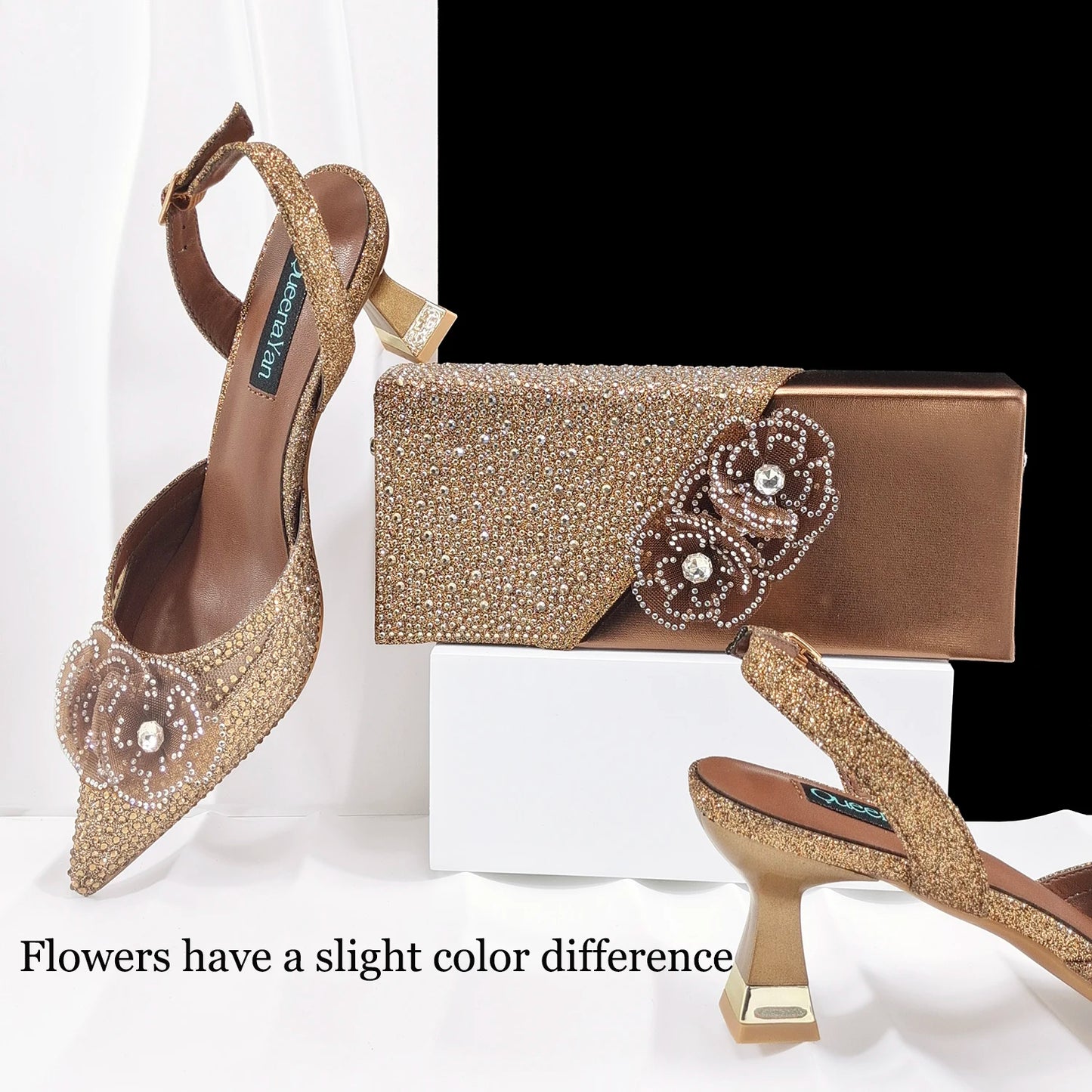 African-Inspired Evening Shoes and Handmade Clutch Set Pointed Toe High-Heel Women's Footwear and Matching Bag