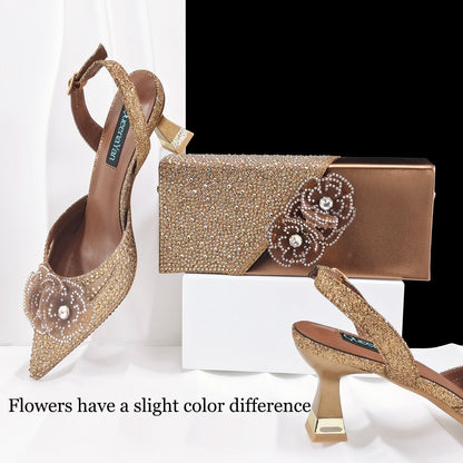 African-Inspired Evening Shoes and Handmade Clutch Set Pointed Toe High-Heel Women's Footwear and Matching Bag
