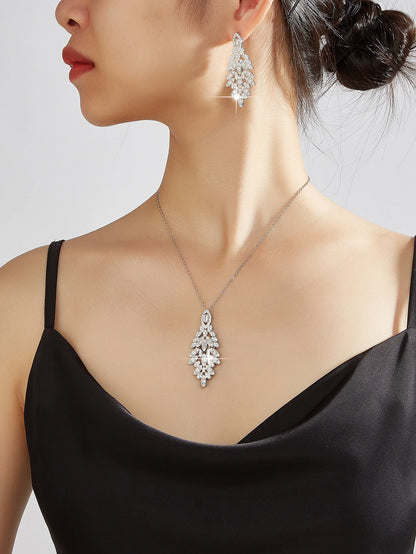 New Elegant Charms Gift Water Droplets Shape Cubic Zircon Necklace Earrings 2pcs Set For Women Wedding Anniversary Jewelry