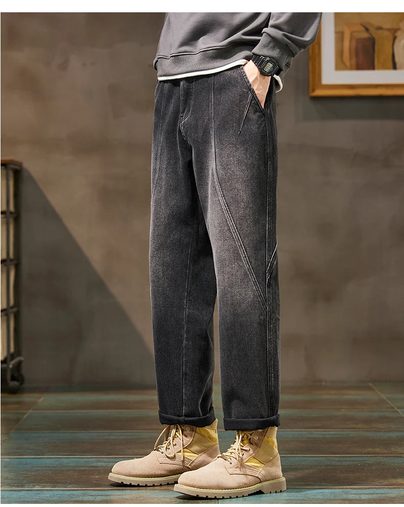 Trendy Loose Straight Casual Jeans Long Pants American Style Spring Autumn Loose Straight Cone Shape Jeans for Casual Wear