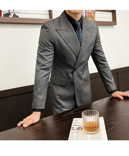 Men Vintage Luxury Double Breasted Slim Fit Lapel Evening Gown ltalian Style Fashion High-end Groom Wedding Party Tuxedo 2 Piece